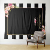 Zwart Witte Strepen Blush Bloem Bruiloft Achtergro Wandkleed (In Situ (horizontaal))