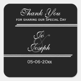 Zwart-witte strepen bruiloft dank u vierkante sticker