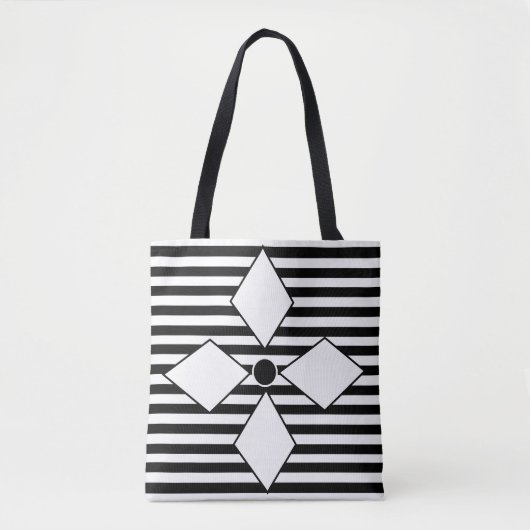 Zwart Witte Strepen Diamant Geometrisch  Tote Bag (Voorkant)