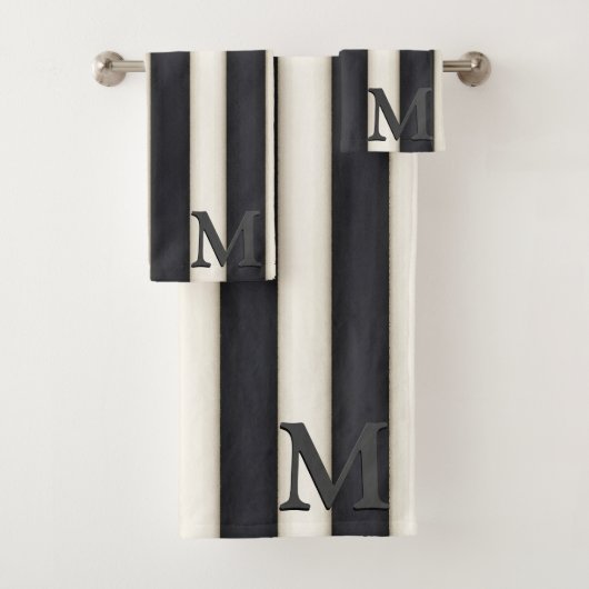 Zwart-witte strepen dramatisch 3-D monogram Bad Handdoek (Insitu)