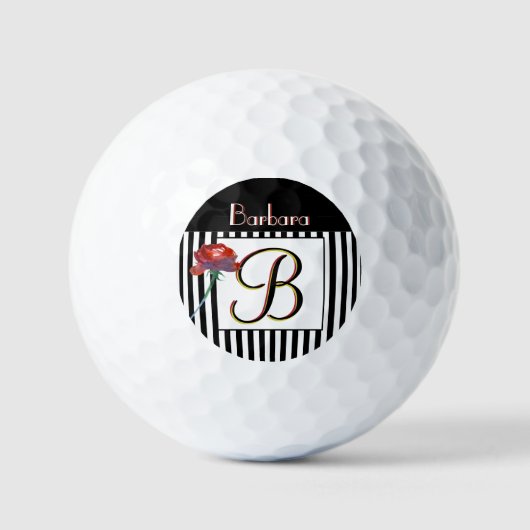 Zwart-witte strepen een Roos met 3 kleurenmonogram Golfballen (Voorkant)