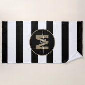 Zwart Witte Strepen Elegant Gouden Naam Monogram Strandlaken (Voorkant)