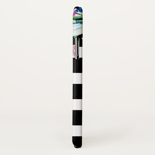 Zwart-witte strepen en bloemen en botervliegen Case-Mate iPhone case (Achterkant / rechts)