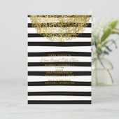 Zwart-witte strepen en gouden cirkel uitnodigingen (Staand voorkant)