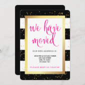 Zwart-witte strepen en goudwijziging van adres aankondiging (Voorkant / Achterkant)