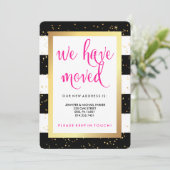 Zwart-witte strepen en goudwijziging van adres aankondiging (Staand voorkant)