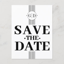 Zwart witte strepen en initialen Save The Date Briefkaart