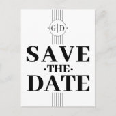 Zwart witte strepen en initialen Save The Date Briefkaart (Voorkant)