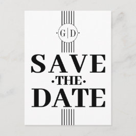 Zwart witte strepen en initialen Save The Date Briefkaart