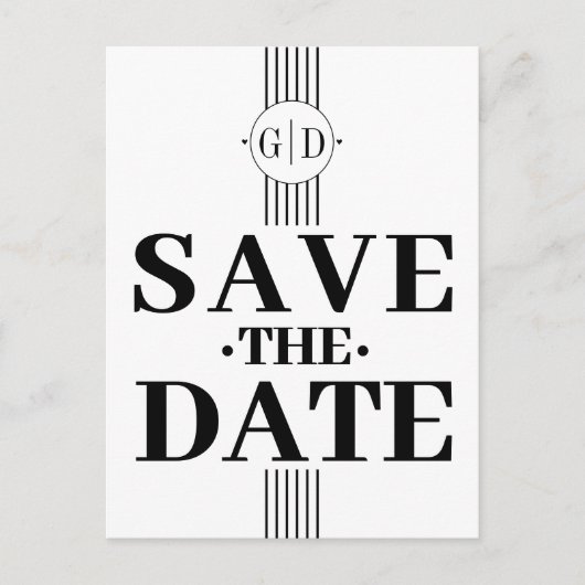 Zwart witte strepen en initialen Save The Date Briefkaart (Voorkant)