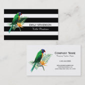 Zwart witte strepen en kleurrijke papegaai visitekaartje (Voorkant / Achterkant)