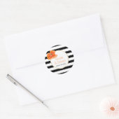 Zwart witte strepen en koraal papaver bloem bruilo ronde sticker (Envelop)