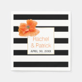 Zwart, witte strepen en koraal papaver bruiloft servetten (Voorkant)