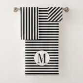 Zwart-witte strepen en monogram handdoekset bad handdoek (Insitu)