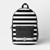 Zwart-witte strepen en polka dots met monogram bedrukte rugzak (Voorkant)