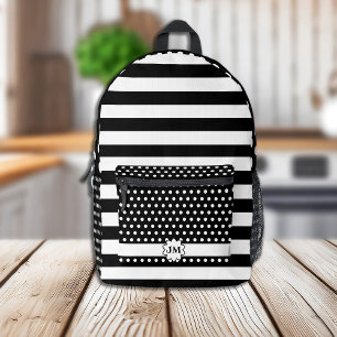 Zwart-witte strepen en polka dots met monogram bedrukte rugzak