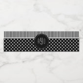 Zwart-witte strepen en polka dotted monogram waterfles etiket (Enkel label)