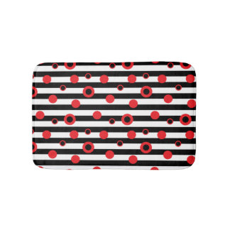 Zwart-witte strepen en rode cirkels badmat