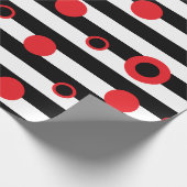 Zwart-witte strepen en rode cirkels cadeaupapier (Hoek)