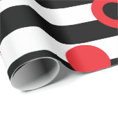 Zwart-witte strepen en rode cirkels cadeaupapier (Rol Hoek)