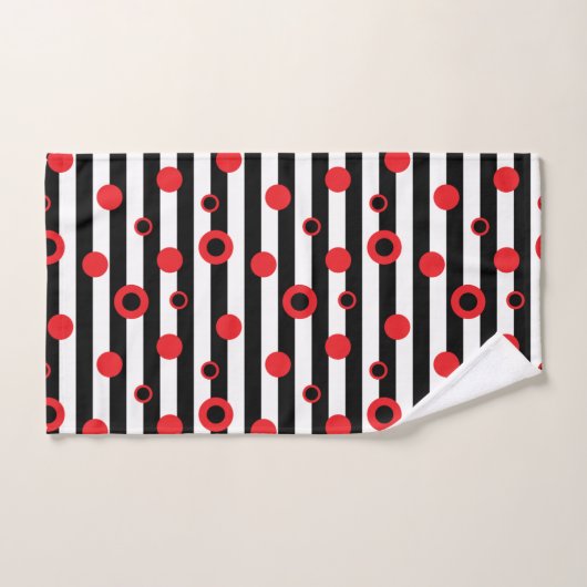 Zwart-witte strepen en rode cirkels handdoek (Handdoek)