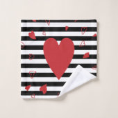 Zwart-witte strepen en rode harten bad handdoek (Wasdoekje)