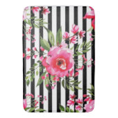  zwart-witte strepen en roze bloemetjes badmat (Voorkant Verticaal)