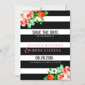 Zwart-witte strepen en roze rozen accent magnetische uitnodiging (Voorkant)