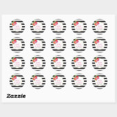 Zwart witte strepen en waterverf bloemen bruiloft ronde sticker (Vel)
