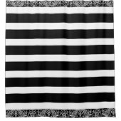 Zwart-witte strepen en wit kant douchegordijn (Voorkant)