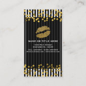 Zwart-witte strepen Faux Gold Lips Beauty Visitekaartje (Achterkant)