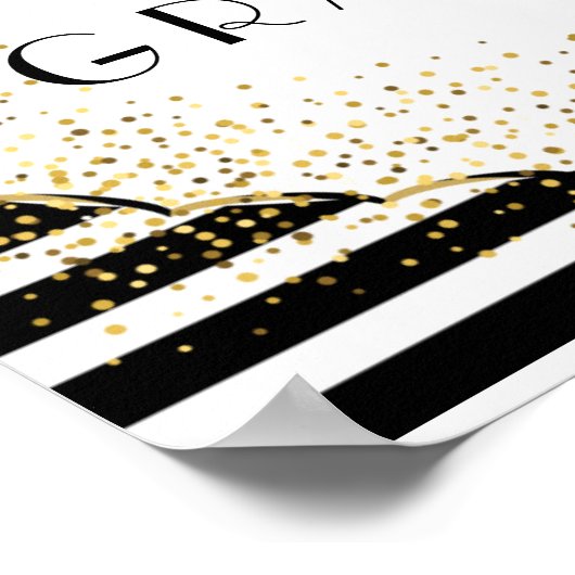 Zwart-witte strepen gefeliciteerd poster (Hoek)