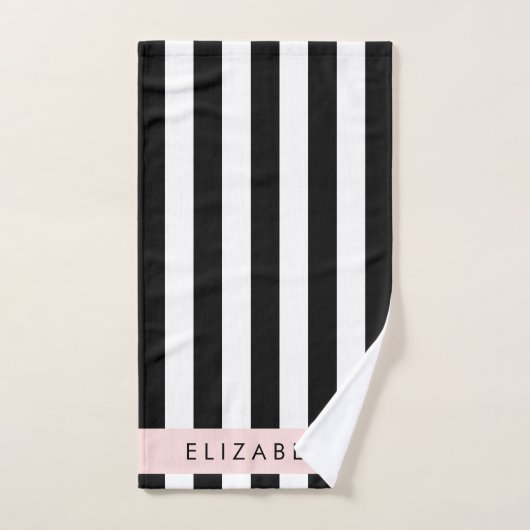 Zwart-witte strepen, Gestreept, Lijnen, Jouw naam Bad Handdoek (Handdoek)