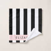 Zwart-witte strepen, Gestreept, Lijnen, Jouw naam Bad Handdoek (Wasdoekje)
