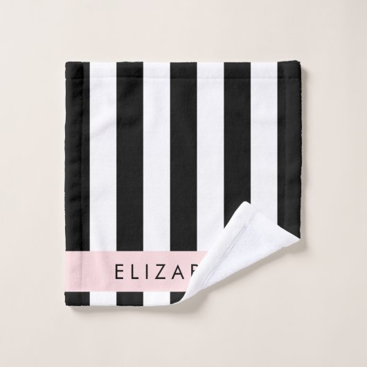 Zwart-witte strepen, Gestreept, Lijnen, Jouw naam Bad Handdoek (Wasdoekje)