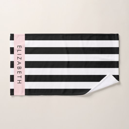 Zwart-witte strepen, Gestreept, Lijnen, Jouw naam Bad Handdoek (Handdoek)