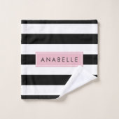 Zwart-witte strepen, Gestreept, Lijnen, Jouw naam Bad Handdoek (Wasdoekje)