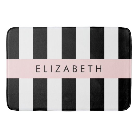 Zwart-witte strepen, Gestreept, Lijnen, Jouw naam Badmat (Voorkant)