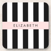 Zwart-witte strepen, Gestreept, Lijnen, Jouw naam Bier Onderzetter (Voorkant)