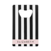 Zwart-witte strepen, Gestreept, Lijnen, Jouw naam Creditkaart Flessenopener (Voorkant)