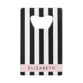 Zwart-witte strepen, Gestreept, Lijnen, Jouw naam Creditkaart Flessenopener (Achterkant)
