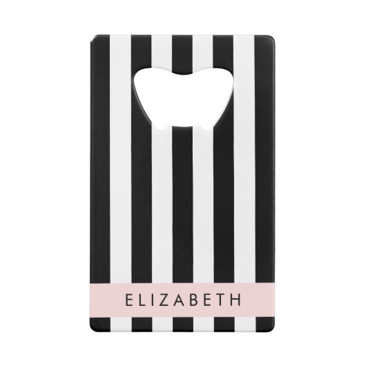 Zwart-witte strepen, Gestreept, Lijnen, Jouw naam Creditkaart Flessenopener (Achterkant)