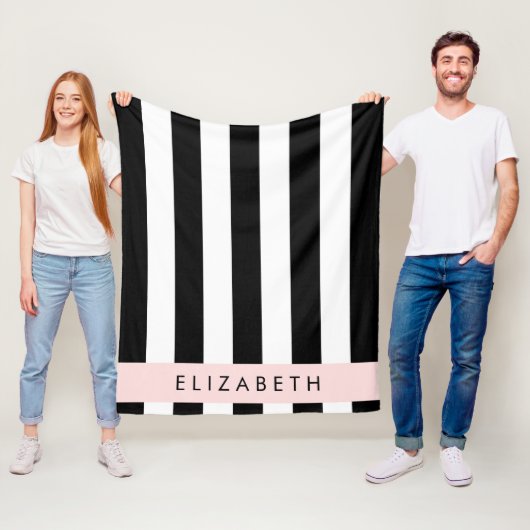 Zwart-witte strepen, Gestreept, Lijnen, Jouw naam Fleece Deken (In situ)