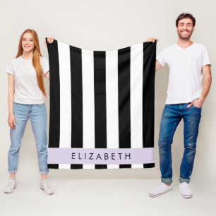 Zwart-witte strepen, Gestreept, Lijnen, Jouw naam Fleece Deken