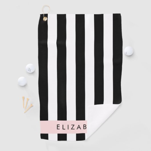 Zwart-witte strepen, Gestreept, Lijnen, Jouw naam Golfhanddoek (Insitu)