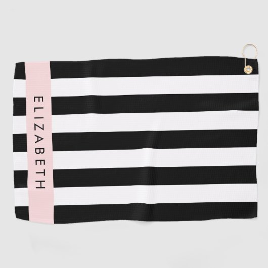 Zwart-witte strepen, Gestreept, Lijnen, Jouw naam Golfhanddoek (Horizontaal)