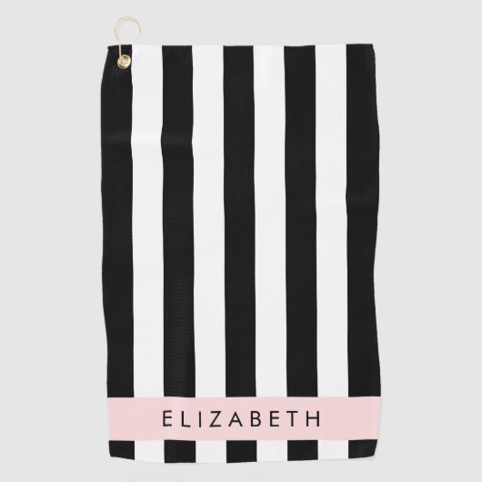 Zwart-witte strepen, Gestreept, Lijnen, Jouw naam Golfhanddoek (Voorkant)