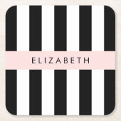 Zwart-witte strepen, Gestreept, Lijnen, Jouw naam Kartonnen Onderzetters (Voorkant)