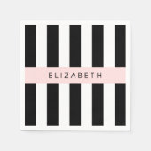 Zwart-witte strepen, Gestreept, Lijnen, Jouw naam Servet (Voorkant)