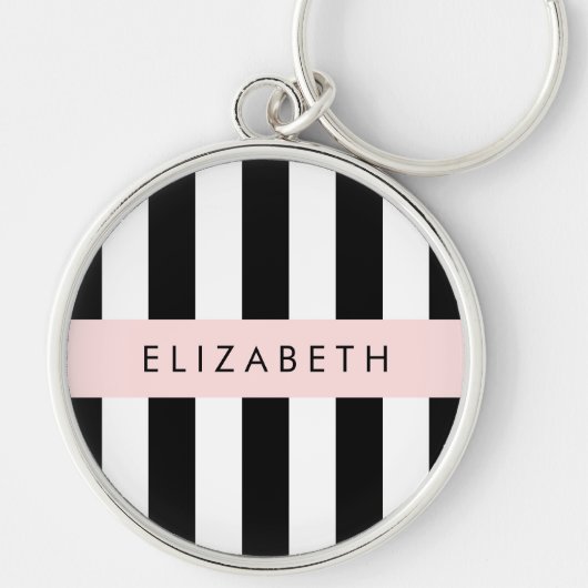 Zwart-witte strepen, Gestreept, Lijnen, Jouw naam Sleutelhanger (Voorkant)